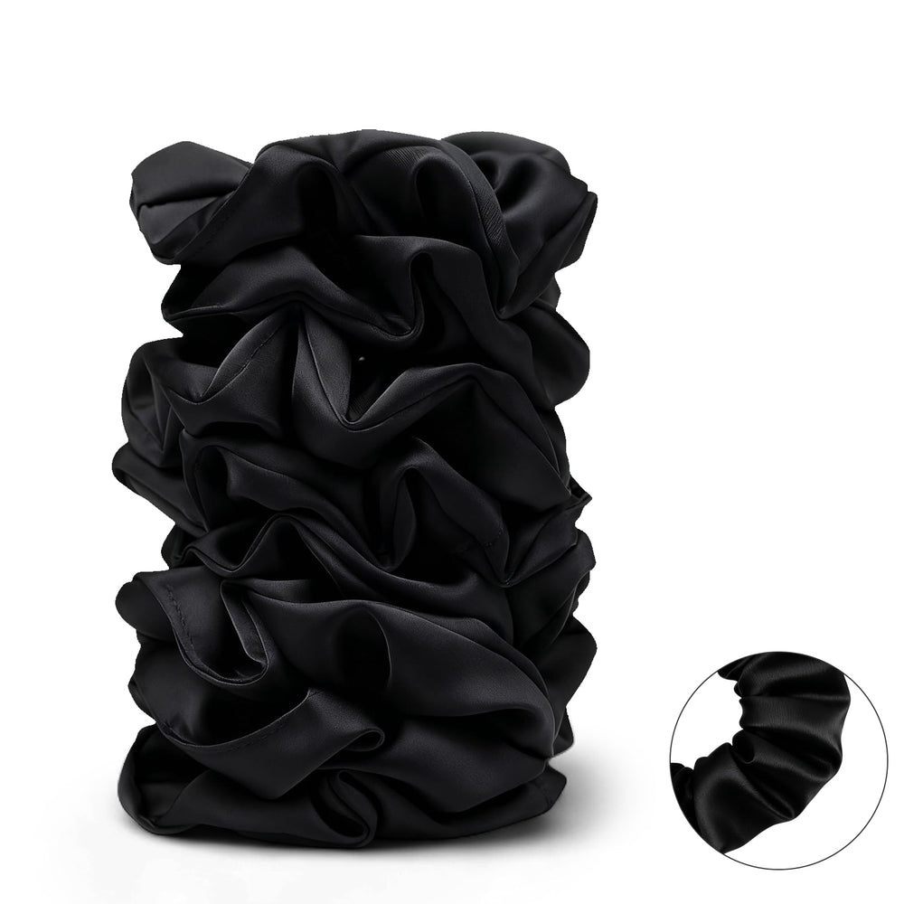 SEVEN STYLE gomas satén negro, tamaño grande para coletas y moños