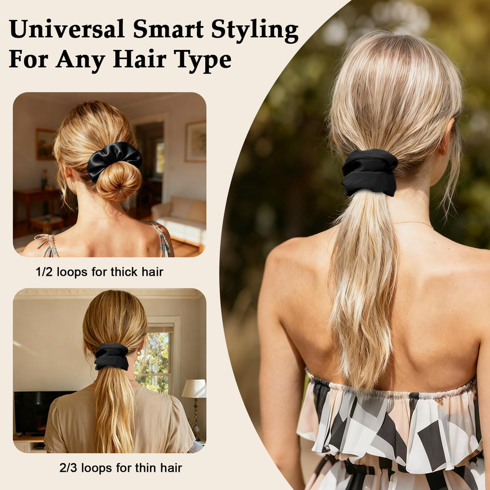 SEVEN STYLE gomas satén negro para pelo fino, sin marcas