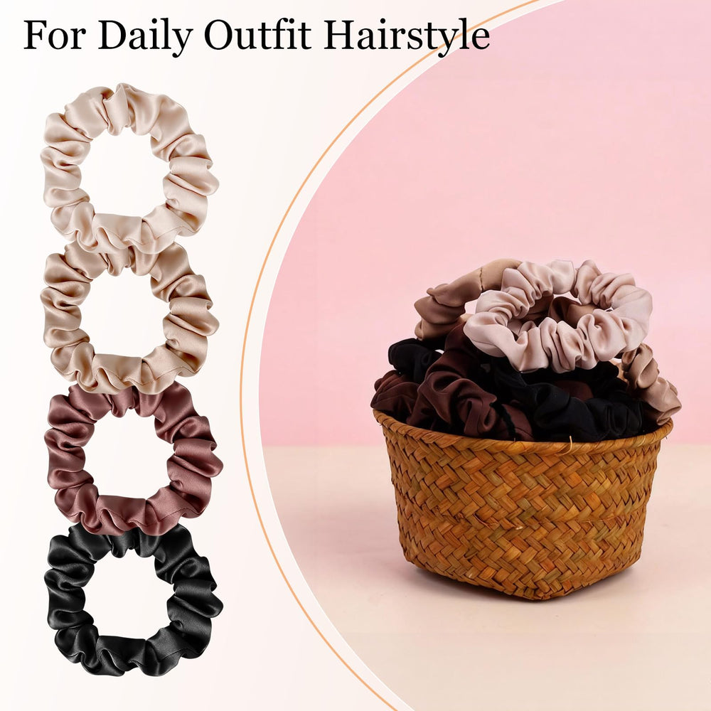 SEVEN STYLE Ultra-Petite satin scrunchies detalle ruche, diseño delgado con elegancia discreta