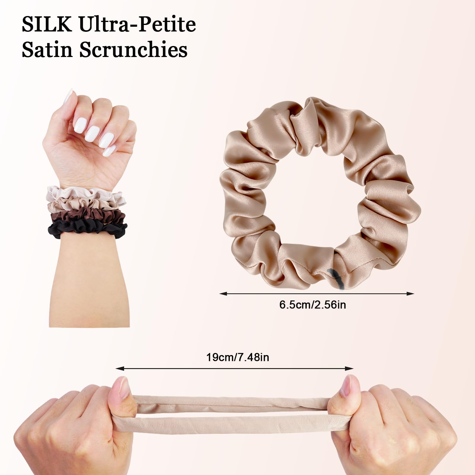 SEVEN STYLE Ultra-Petite satin scrunchies marrón oscuro, opción versátil para peinados elegantes