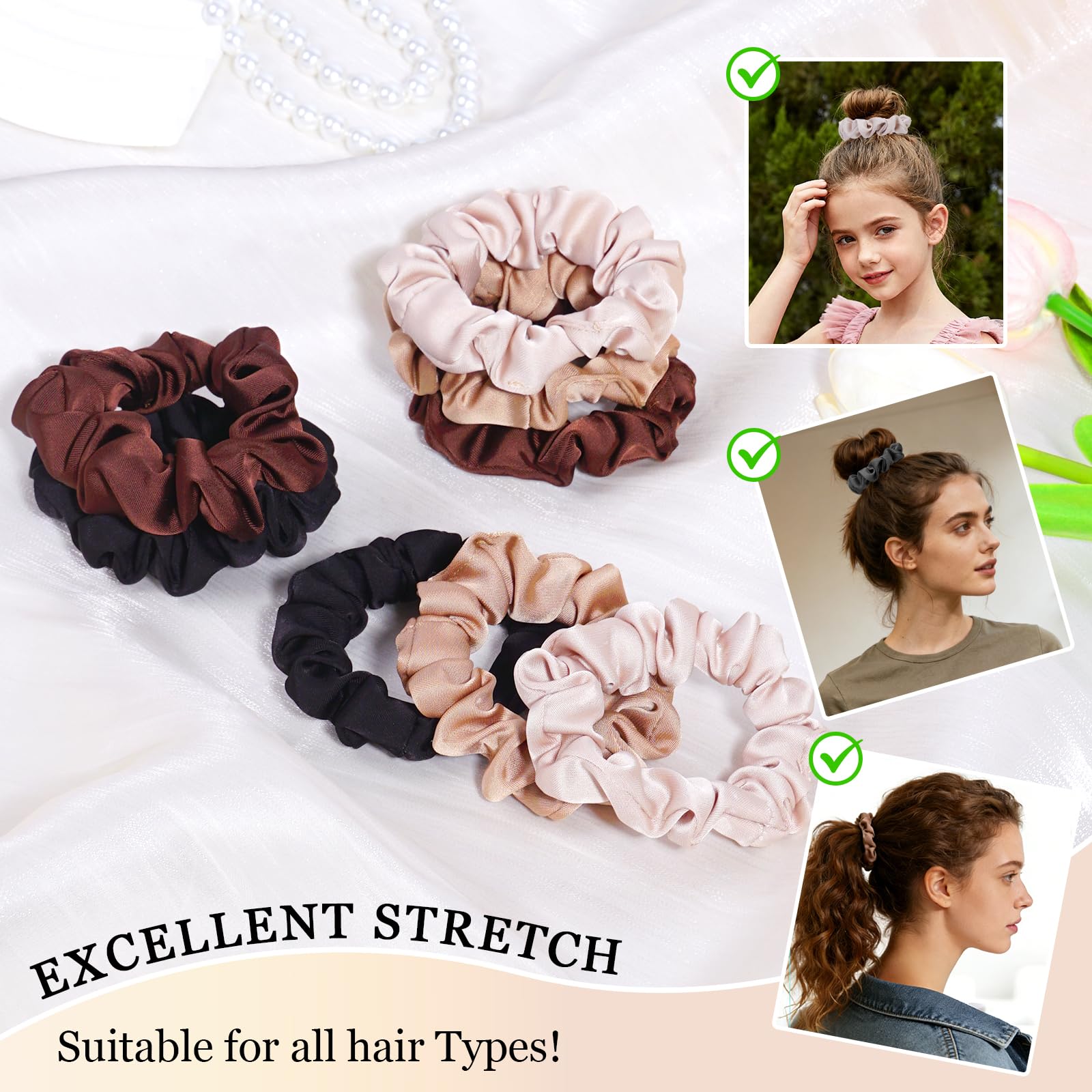 SEVEN STYLE Ultra-Petite satin scrunchies rubio, tono neutro para looks diarios sin pliegues
