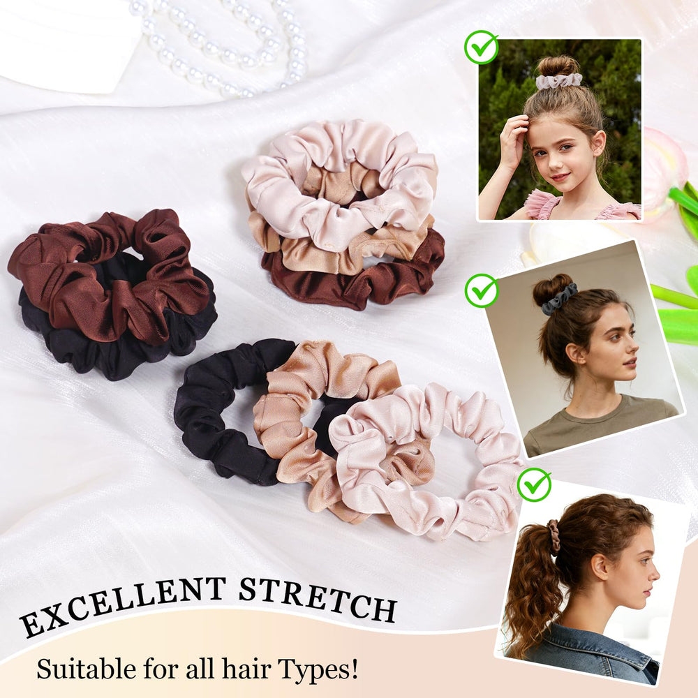SEVEN STYLE Ultra-Petite satin scrunchies rubio, tono neutro para looks diarios sin pliegues