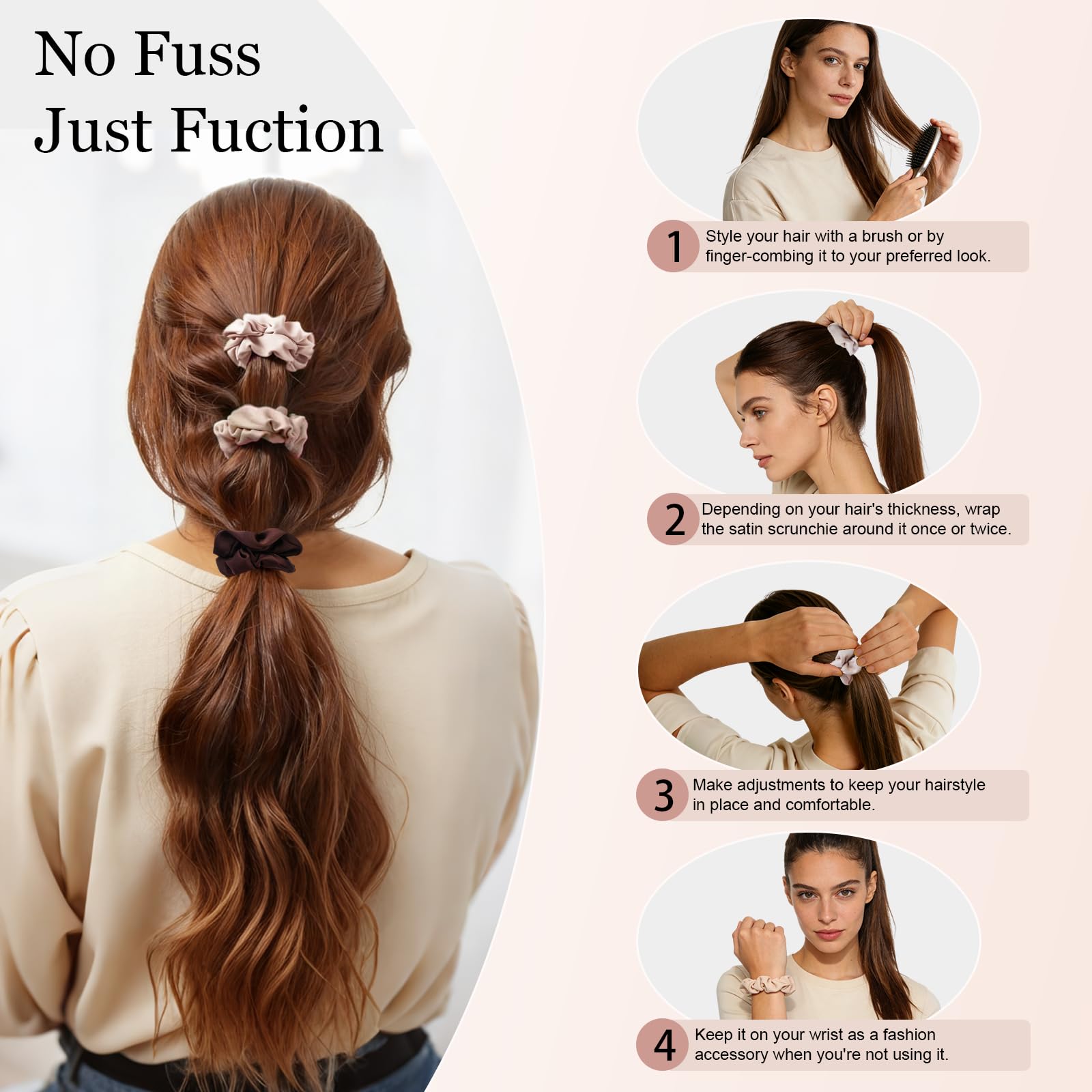 SEVEN STYLE Ultra-Petite satin scrunchies uso diario, cómodo para cualquier hora y peinado