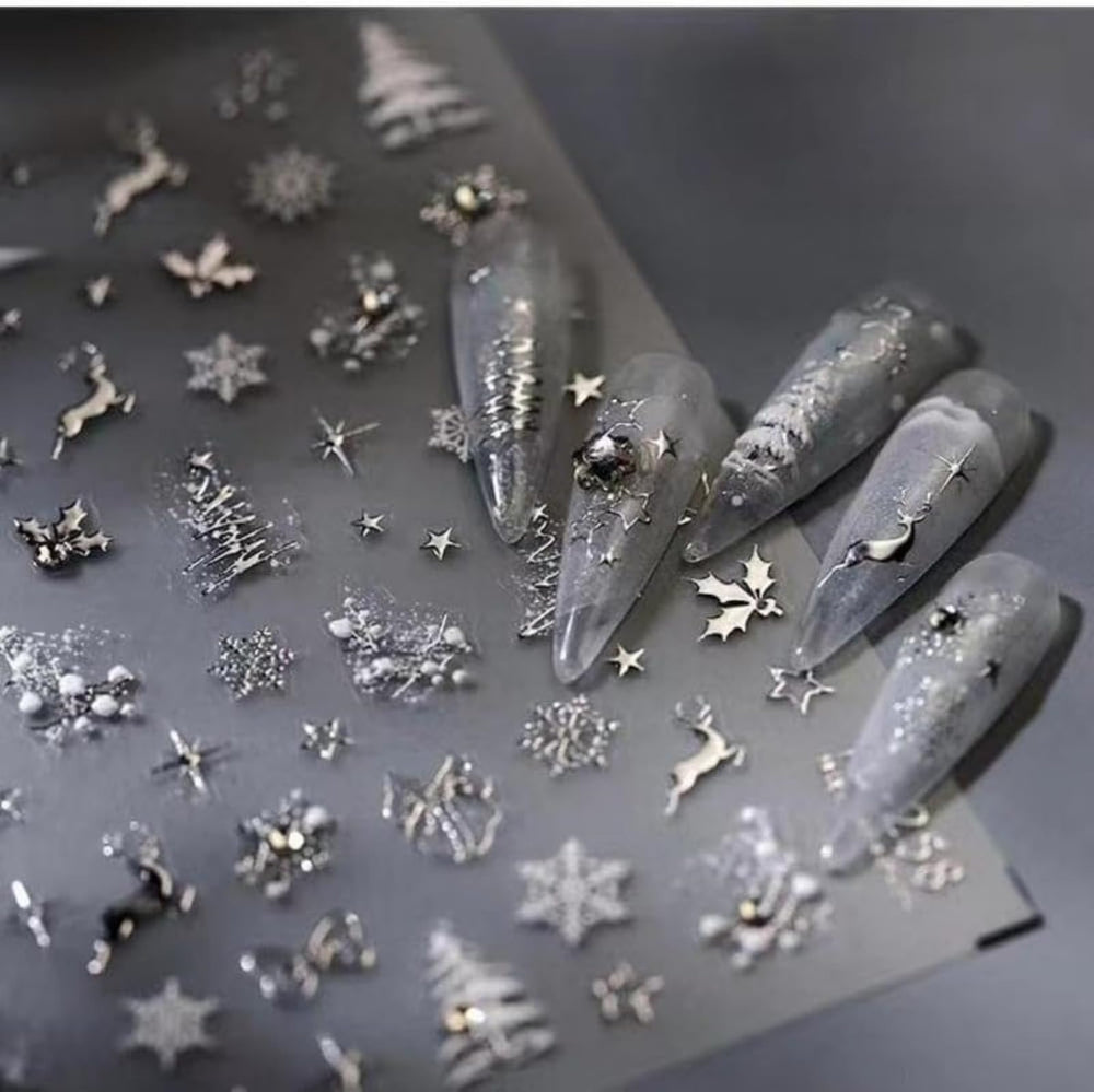 Pegatina Sevgob para uñas navideñas ciervo 5D con relieve elegante