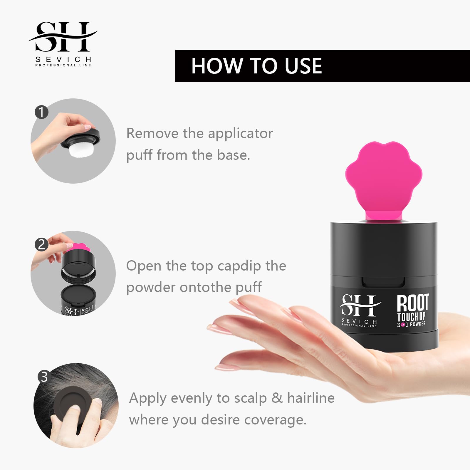 SEVICH Hairline Powder 2.0 incluye esponja y aplicador para retoques precisos.