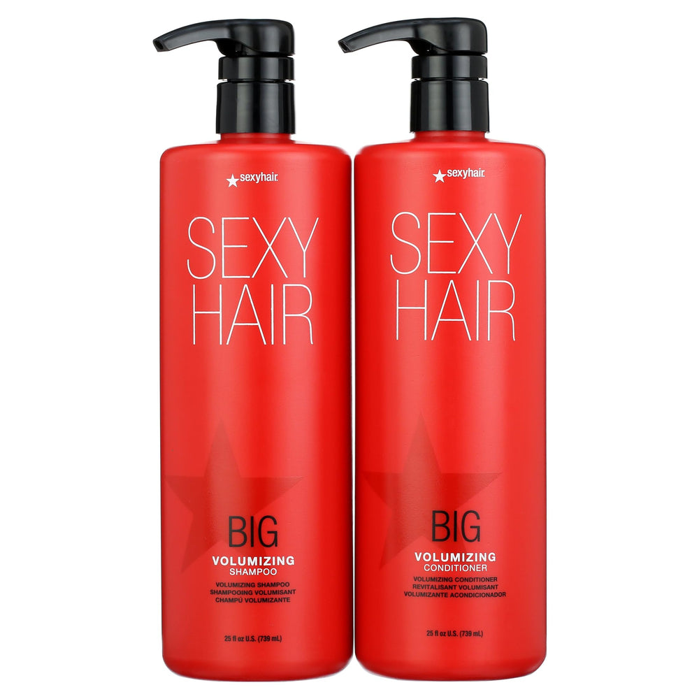 SexyHair champú voluminizador, vista del envase, aporta cuerpo y brillo al cabello.