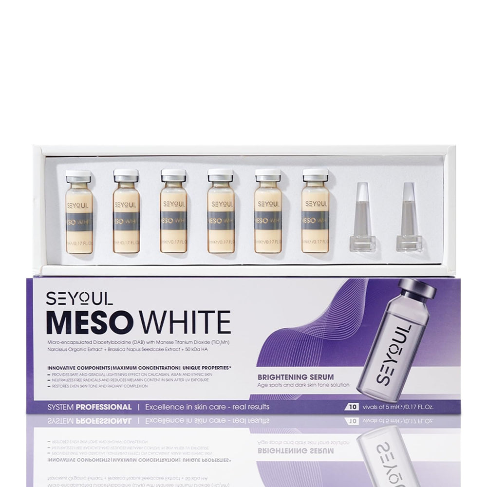 SEYOUL ampollas meso blanco botella: brillo natural y tono uniforme.