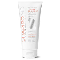 Acondicionador Shapiro MD para caída, enfoque en la botella y cabello más denso