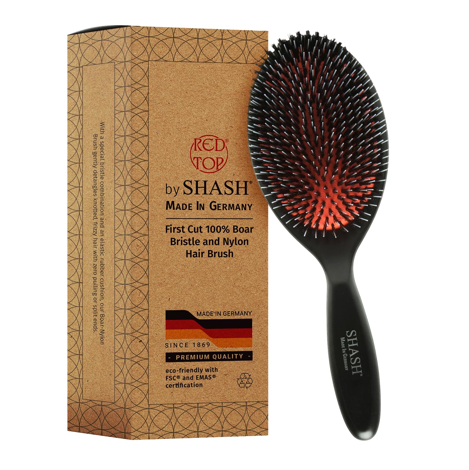 Brosse SHASH en nylon et sanglier, démêlage sans tiraillement.