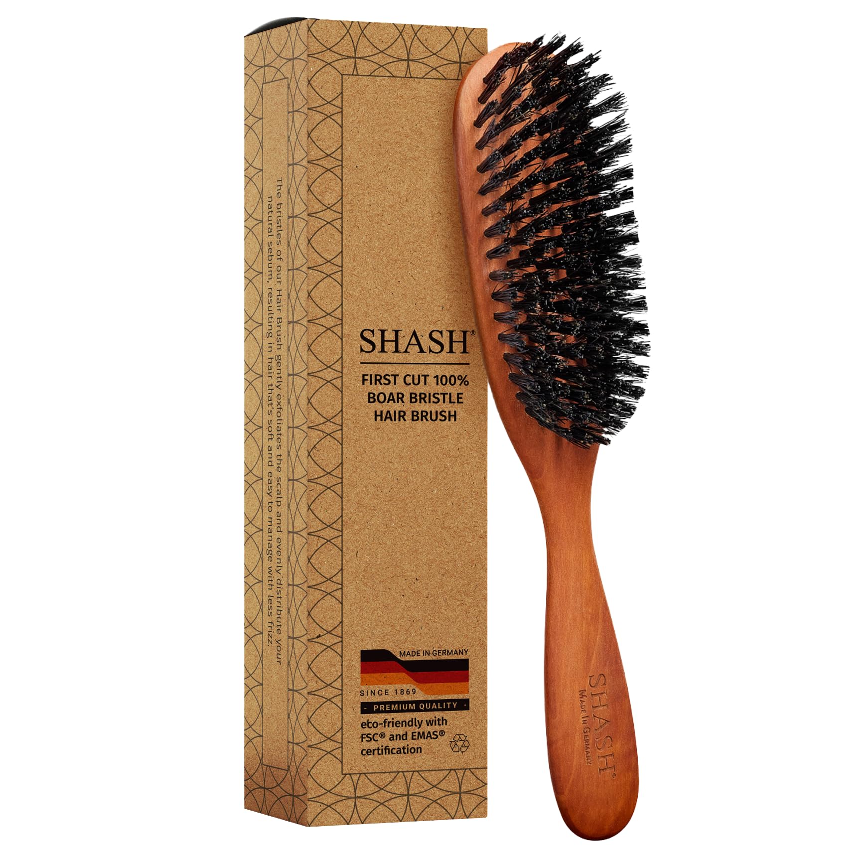 SHASH Classic Cepillo con ceras de jabali de primer corte Alemán para brillo suave