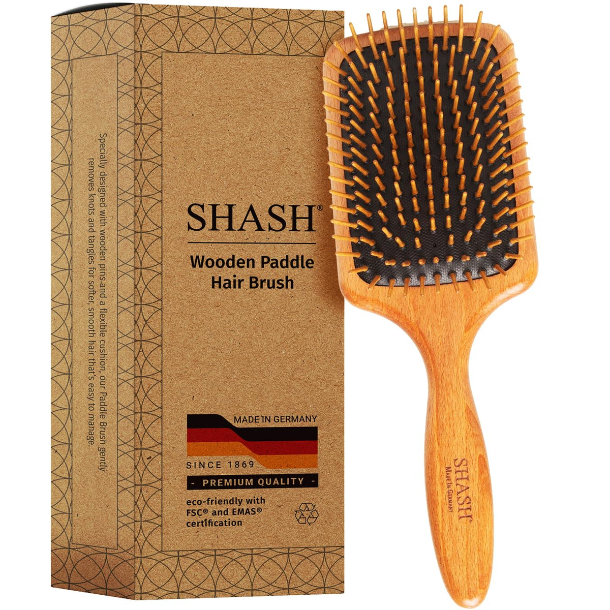 SHASH cepillo paddle de madera desenreda suavemente sin tirar