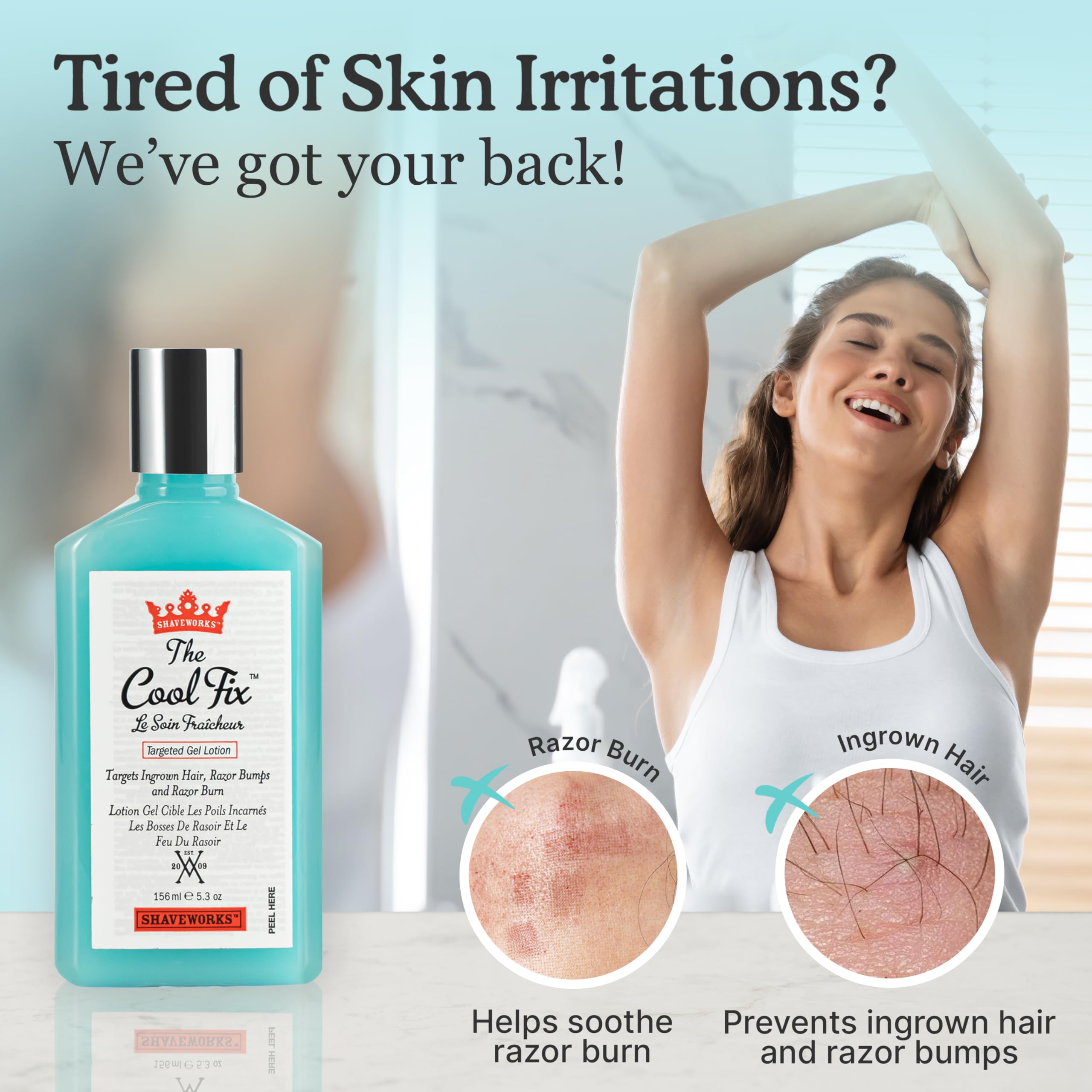 Shaveworks The Cool Fix, textura gel suave que se absorbe rápido para piel sensible.