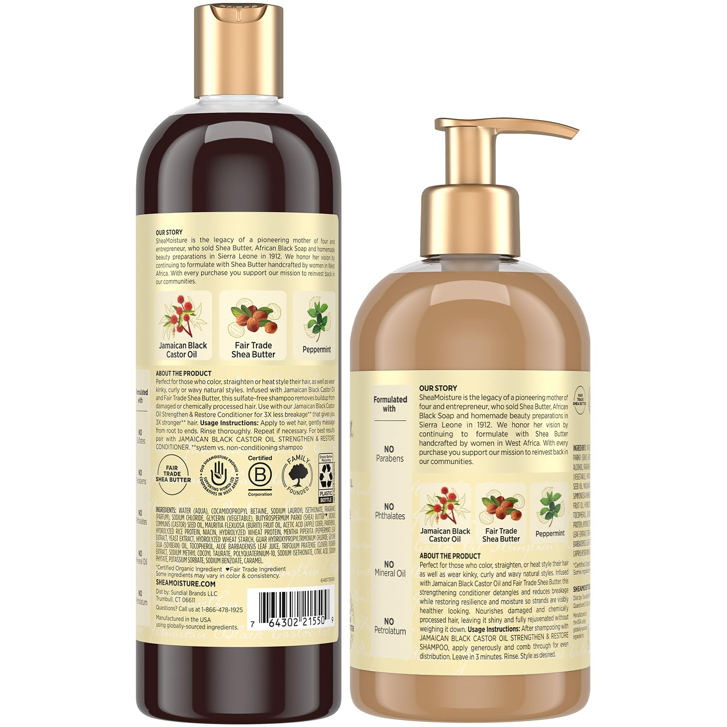 La botella de acondicionador SheaMoisture muestra nutrición para cabello suave y manejable.