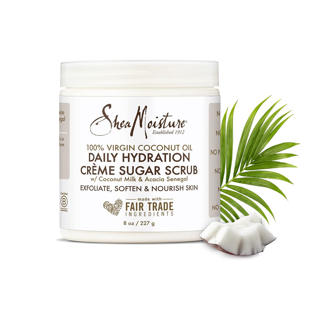SheaMoisture azúcar cruda, exfoliante corporal para renovación de piel.