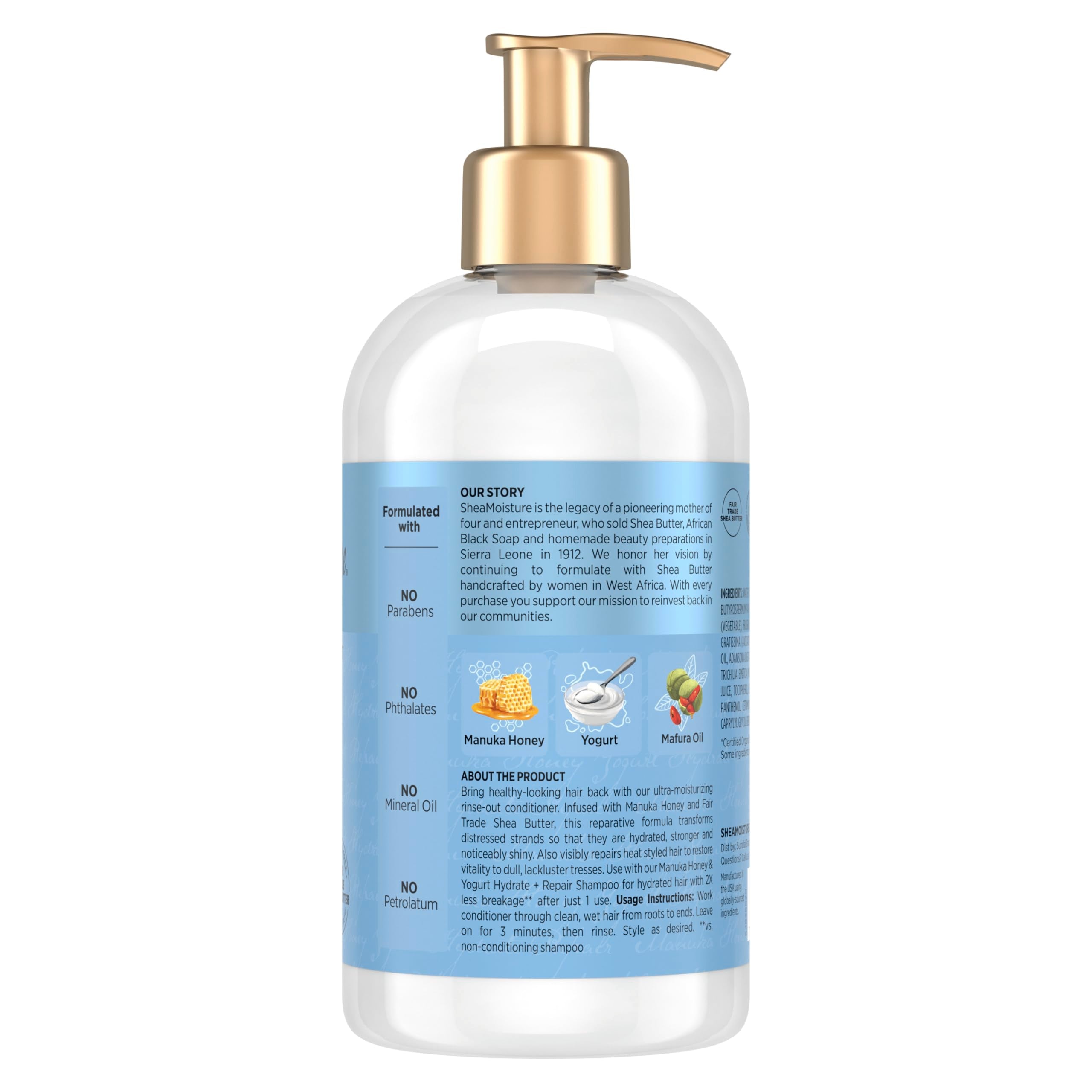 SheaMoisture Manuka Miel Yaourt, bouteille, hydratation en profondeur.