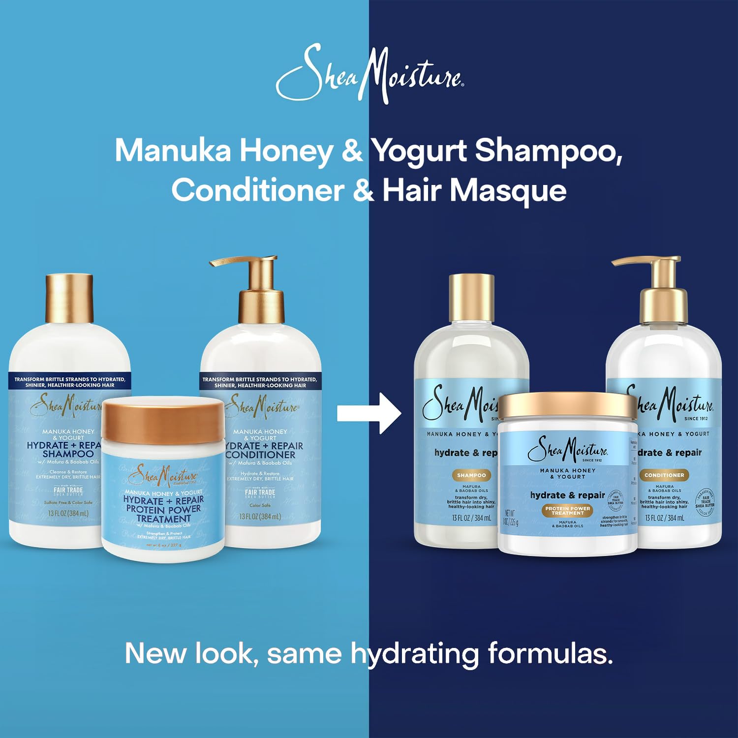 SheaMoisture Manuka Miel Yogur Envase reciclable con etiqueta informativa.