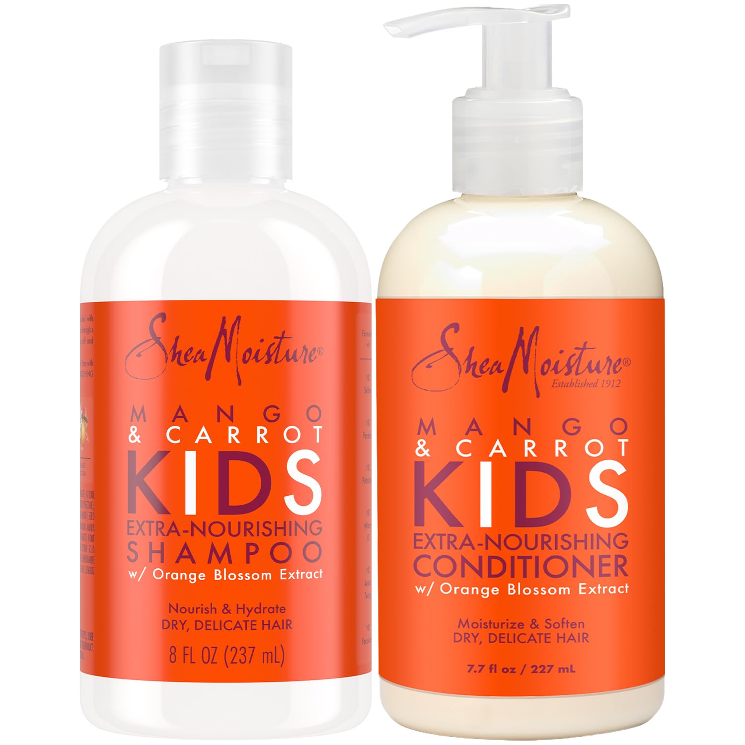 Champú SheaMoisture para niños en botella, limpieza suave para cabellos delicados.
