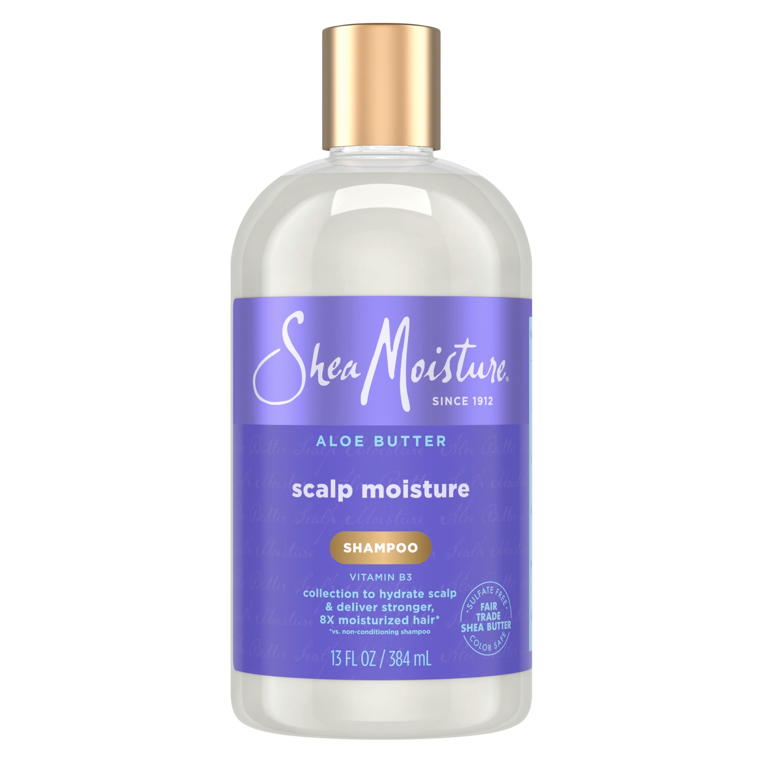 SheaMoisture Scalp Moisture Shampoo bottle with hydrating Aloe Butter blend for daily use.