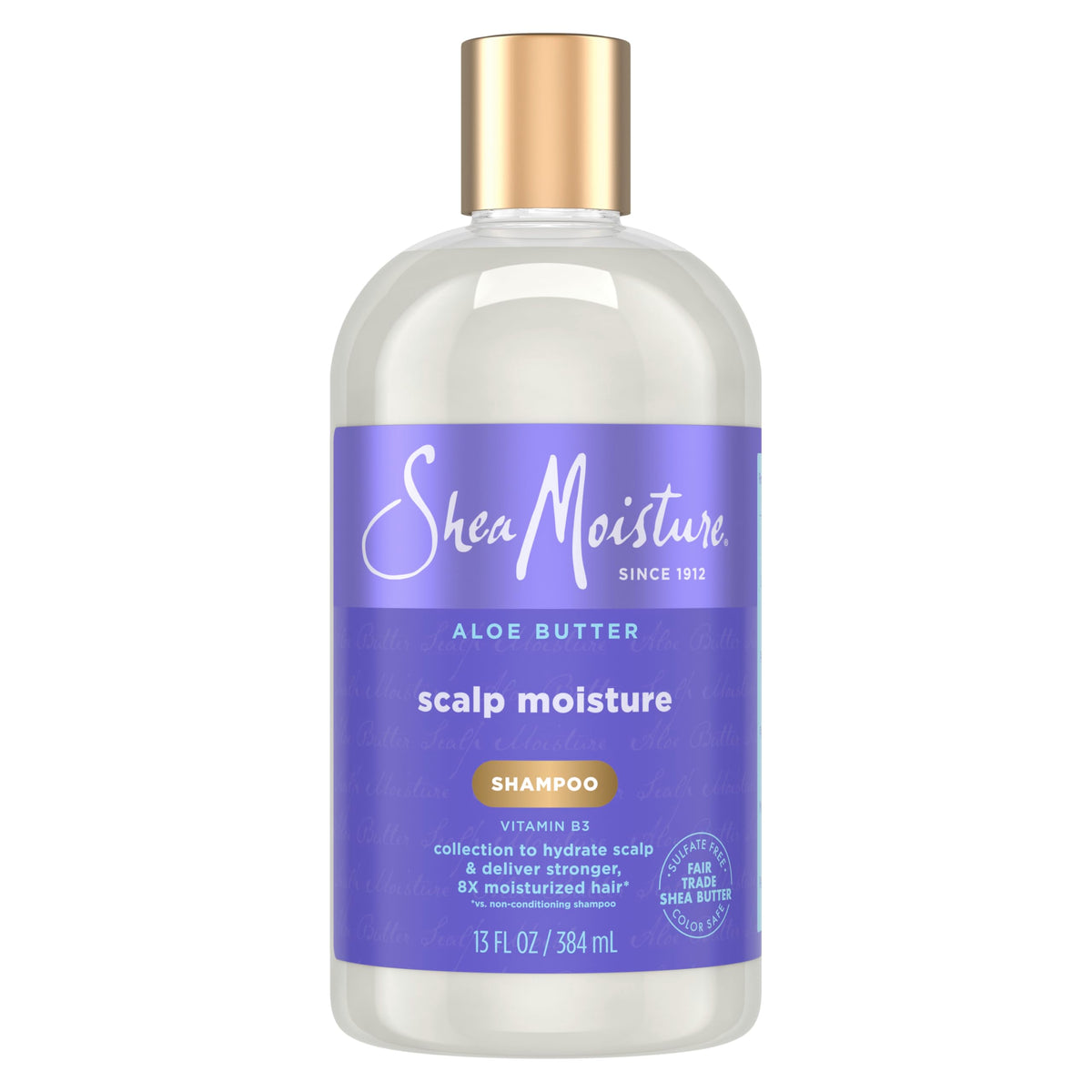SheaMoisture Scalp Moisture Shampoo bottle with hydrating Aloe Butter blend for daily use.