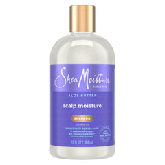 SheaMoisture Scalp Moisture Shampoo bottle with hydrating Aloe Butter blend for daily use.