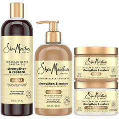 Shampooing SheaMoisture à l'huile de ricin jamaïcaine, nettoie et nourrit les cheveux.