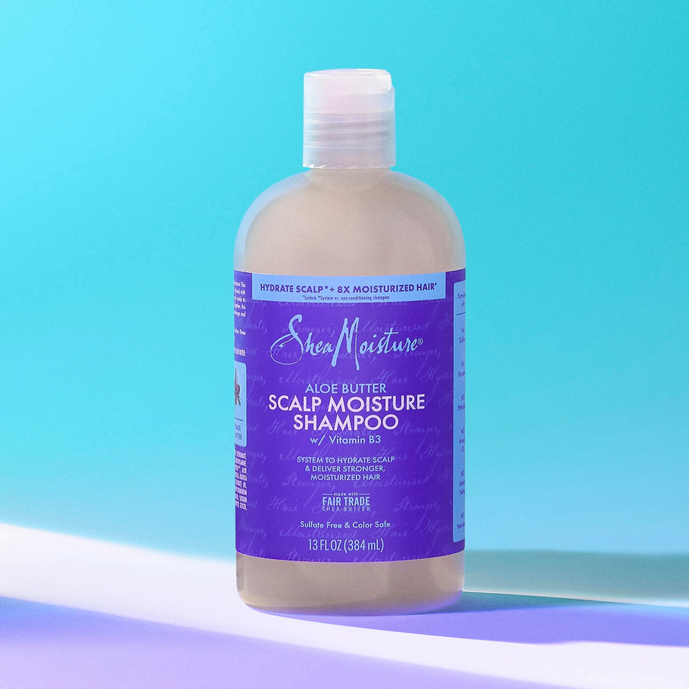 Sulfate-free label on SheaMoisture Scalp Moisture Shampoo promotes gentle cleansing.