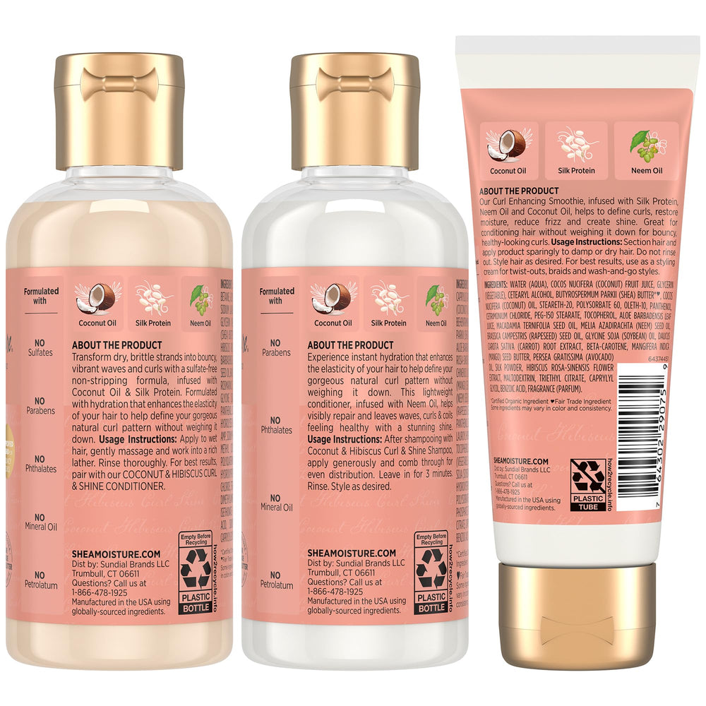 SheaMoisture pack viaje: acondicionador Coco Hibisco textura cremosa para rizos suaves.