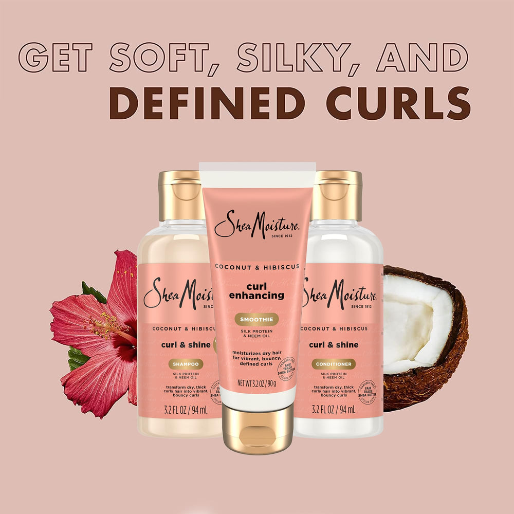 SheaMoisture control de encrespamiento de viaje, tres productos para cabello manejable.