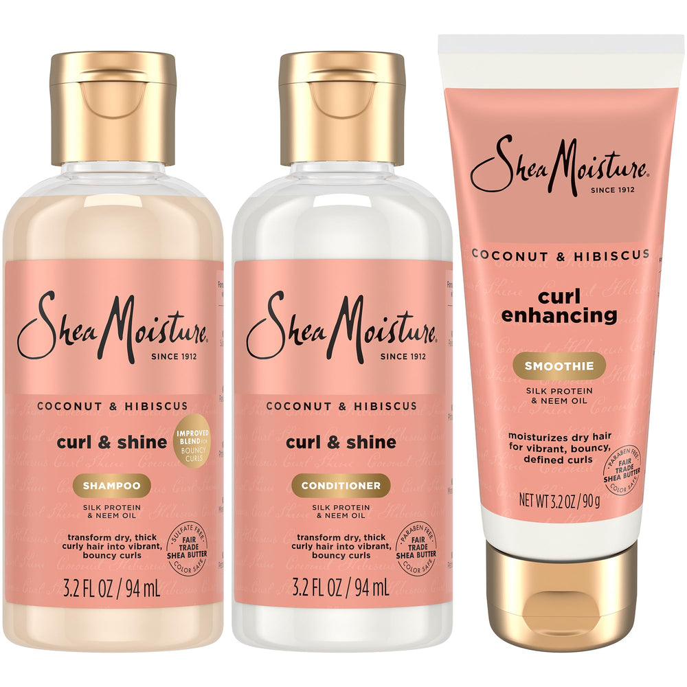 SheaMoisture pack viaje: champú Coco Hibisco vertido suave para rizos definidos.