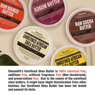 Sheanefit manteca de karité cruda, aplicación diaria para piel suave.