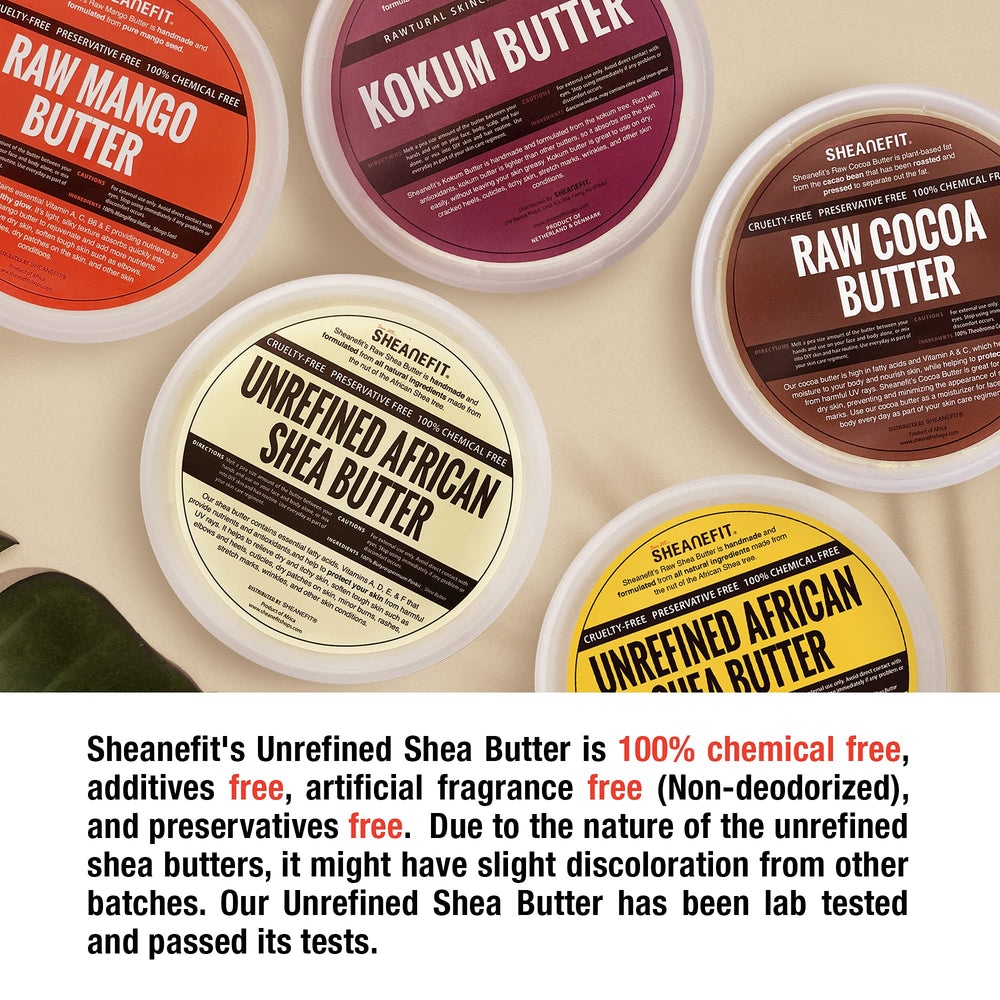 Sheanefit manteca de karité cruda, aplicación diaria para piel suave.