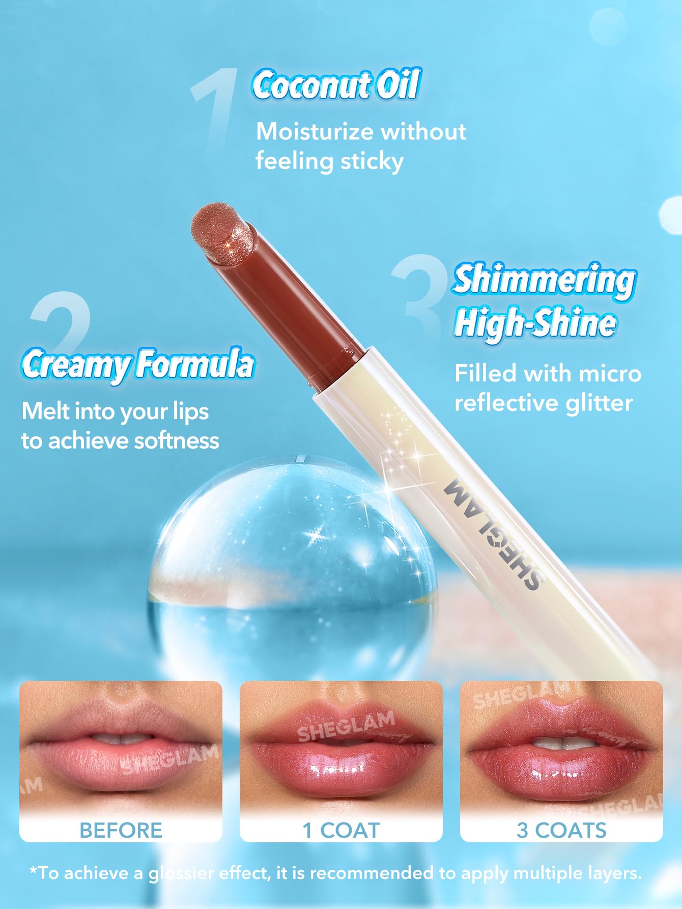 SHEGLAM aceite de coco nutre y suaviza los labios