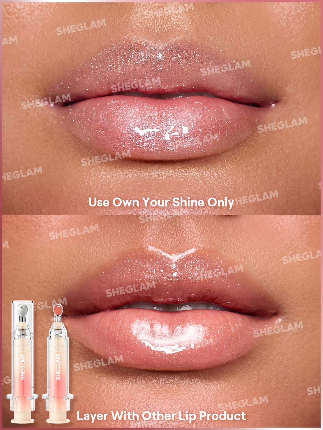 SHEGLAM Booster Shine contiene ácido hialurónico para hidratación de labios.