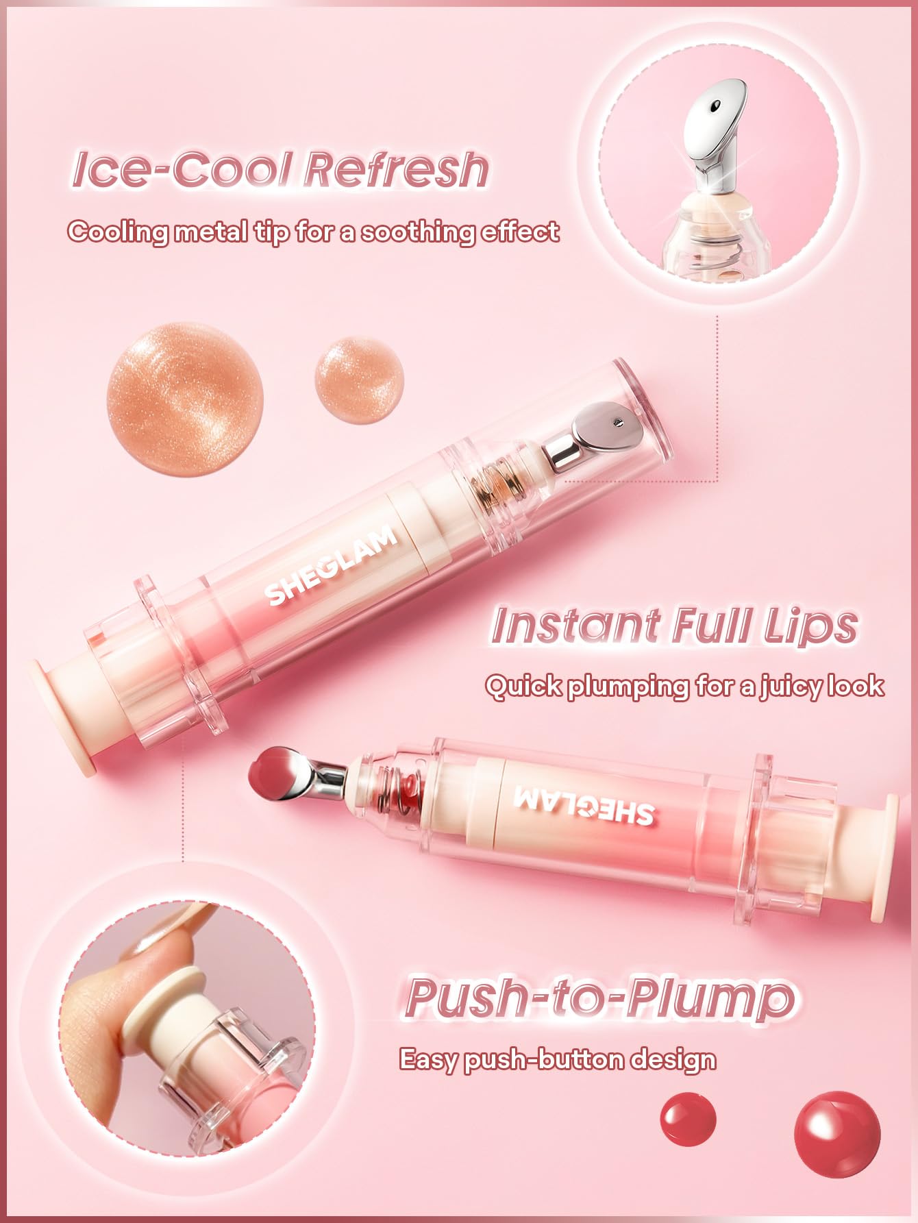 SHEGLAM Booster Shine muestra textura brillante para realzar el color con hidratación ligera.