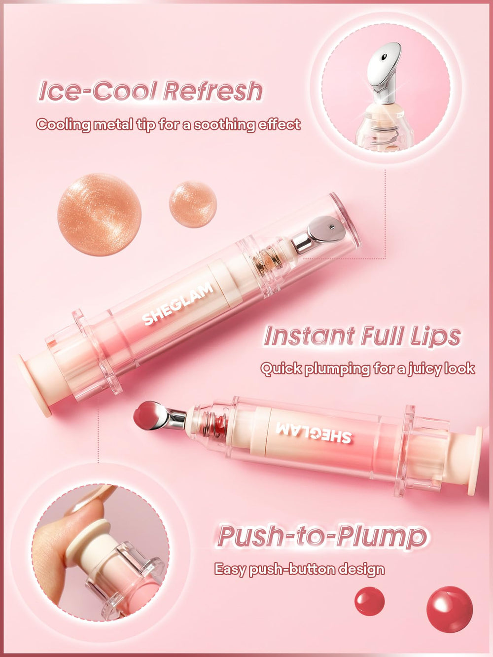 SHEGLAM Booster Shine muestra textura brillante para realzar el color con hidratación ligera.