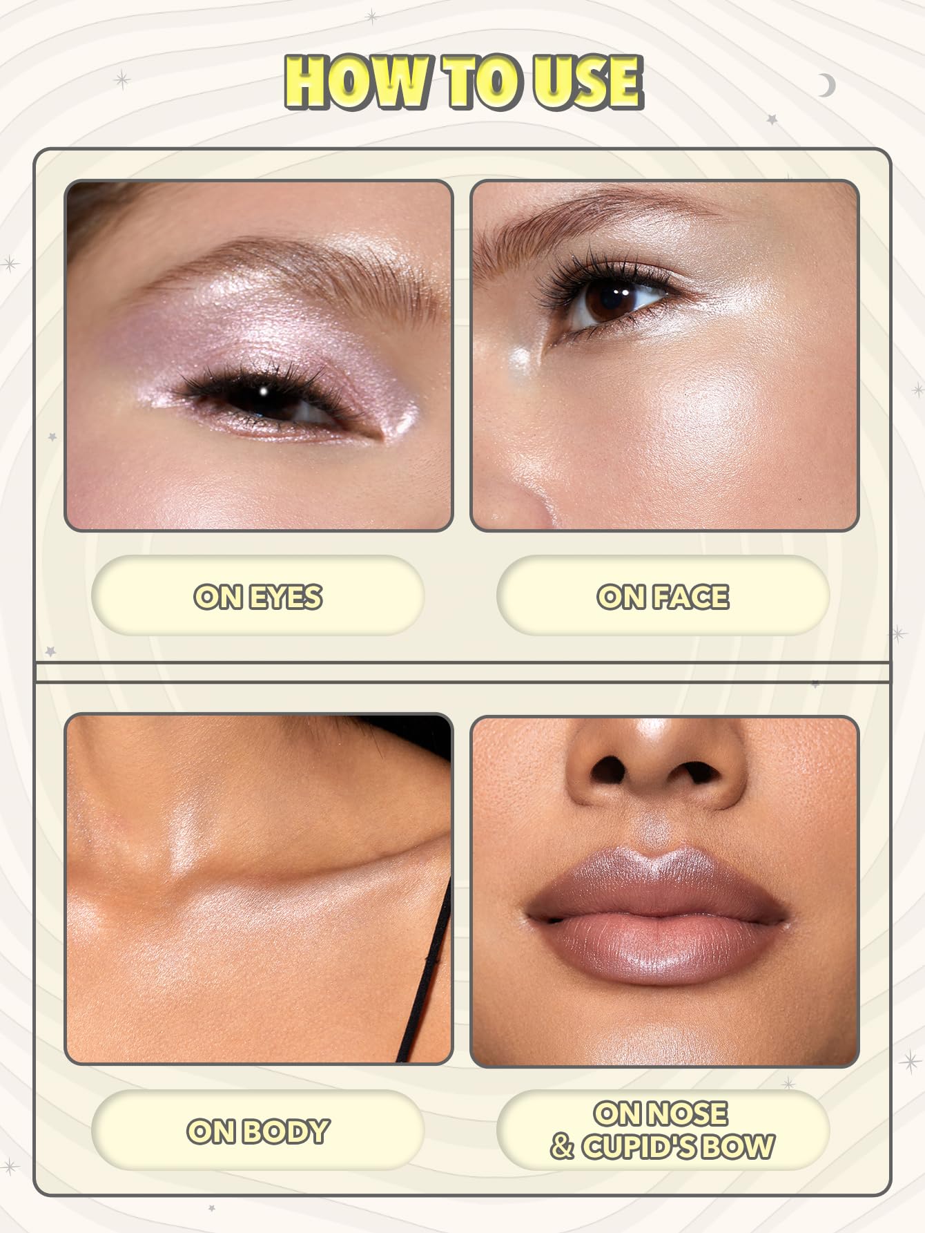 SHEGLAM Brillo Lunar iluminador aplicación con dedos o brocha