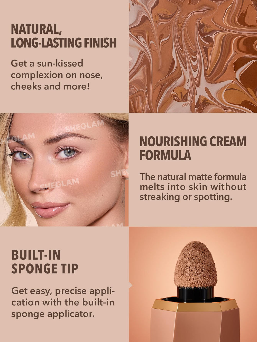 SHEGLAM Bronceador líquido natural con acabado mate suave para rostro.