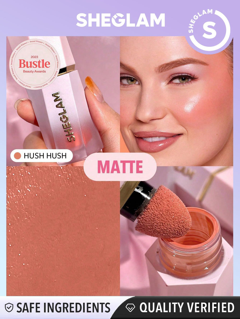 SHEGLAM Color Bloom Rubor Líquido Hush Hush, cobertura ligera para rubor natural.