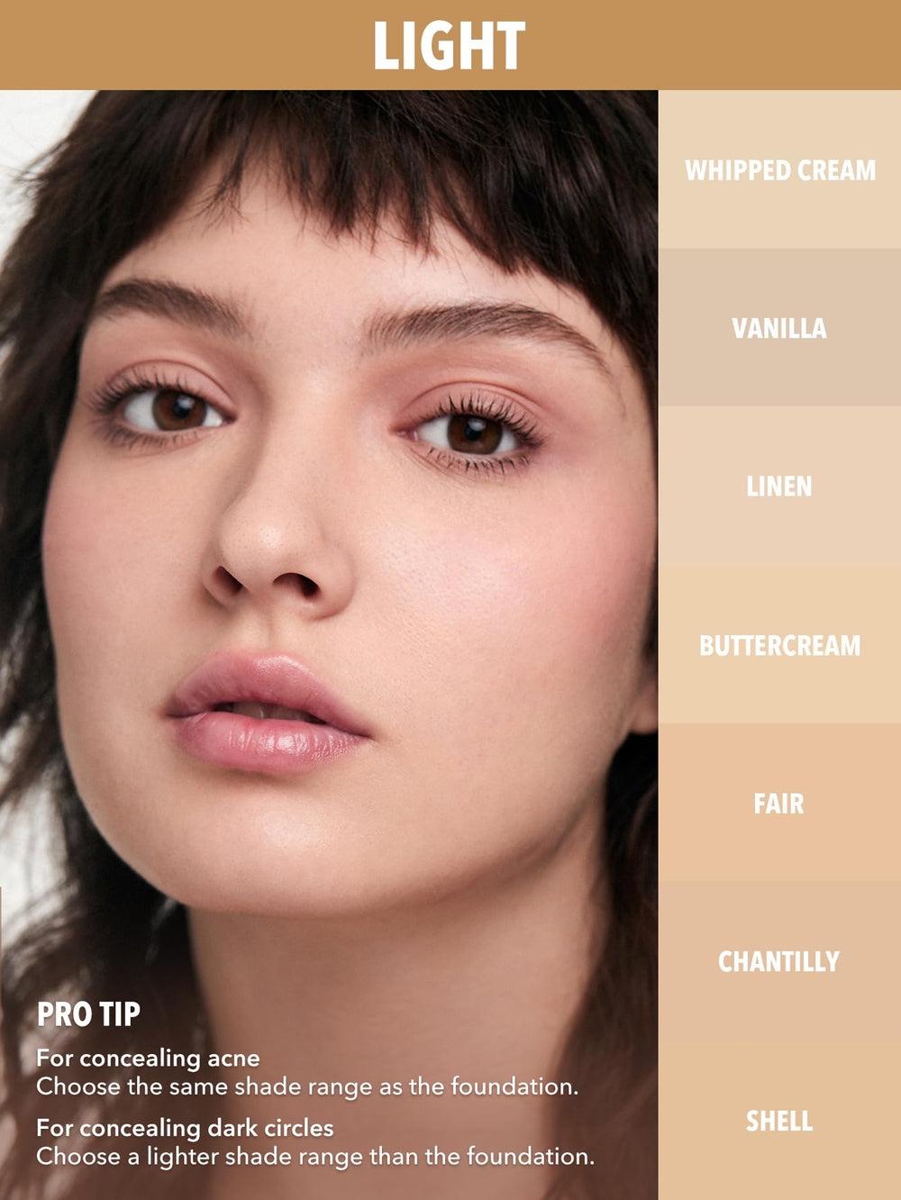 SHEGLAM corrector 12hr muestra tono lino para piel clara.