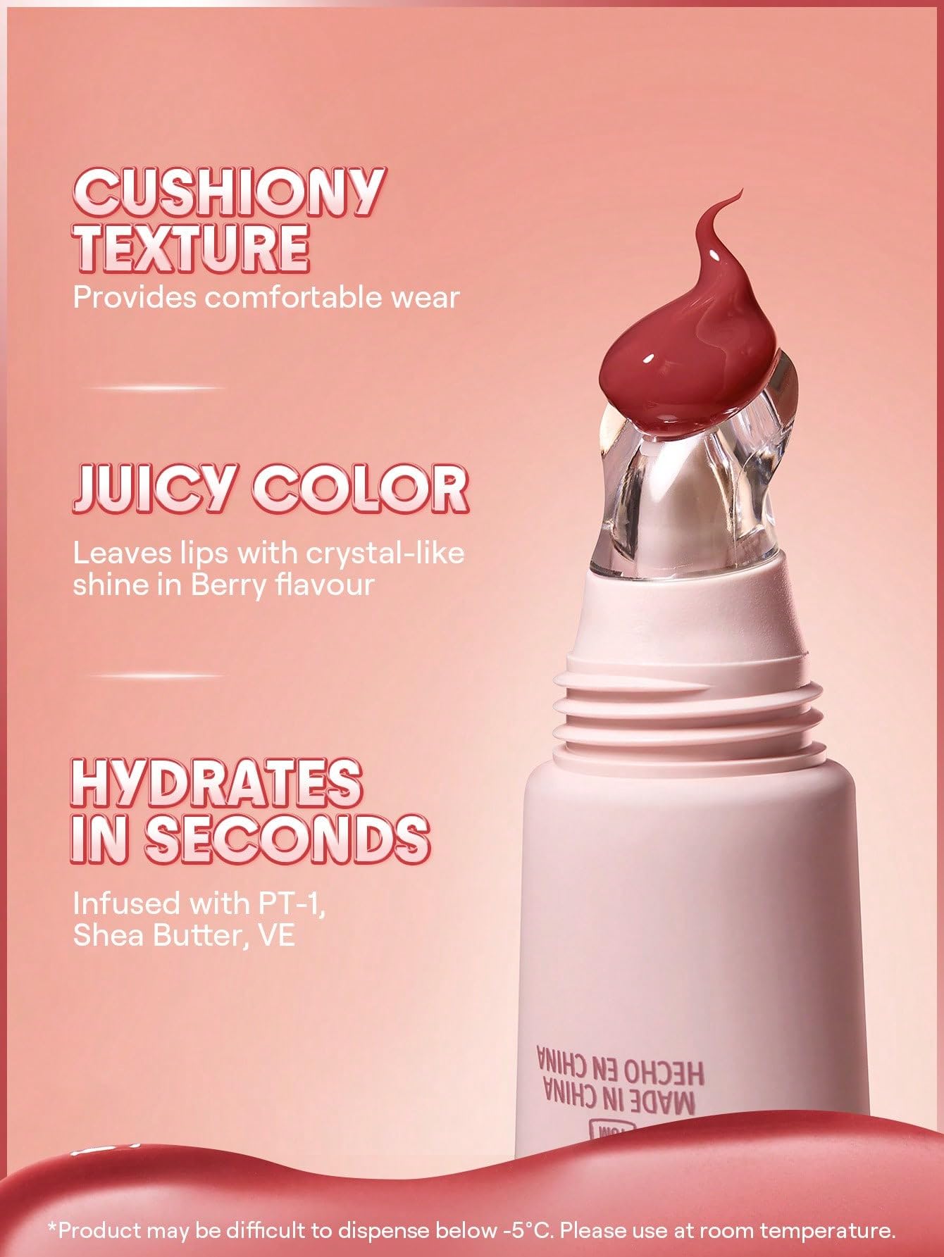 SHEGLAM Crystal Glaze: aplicación suave en labios para color jugoso.