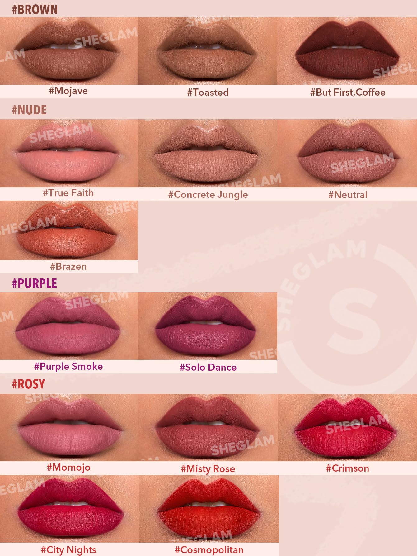 Delineador labial SHEGLAM con 14 tonos para combinar con cualquier look