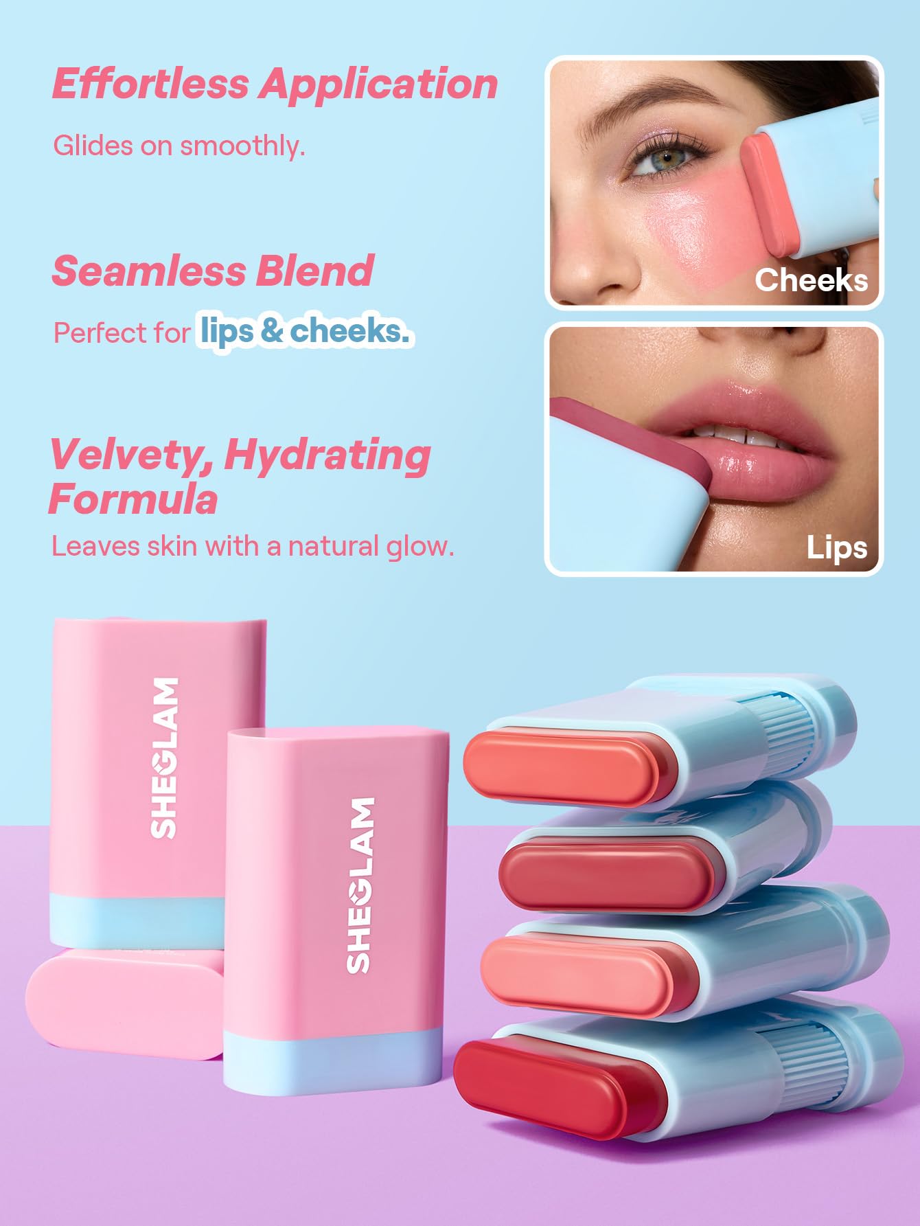 SHEGLAM Glass Glow Blush Stick fórmula resistente al agua para mayor durabilidad.