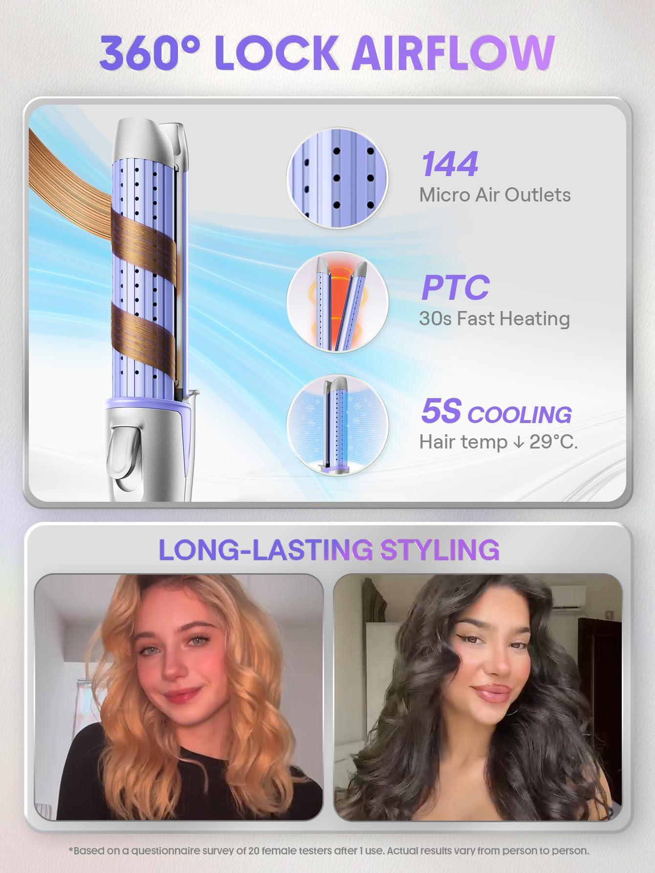 SHEGLAM Hair Cool Lock Airflow Styler ofrece calentamiento dual para calor uniforme y suave.