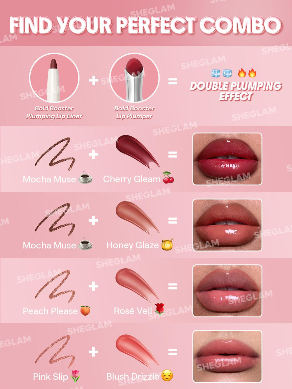 SHEGLAM ingredientes hidratantes, ácido hialurónico y jojoba para cuidado diario.