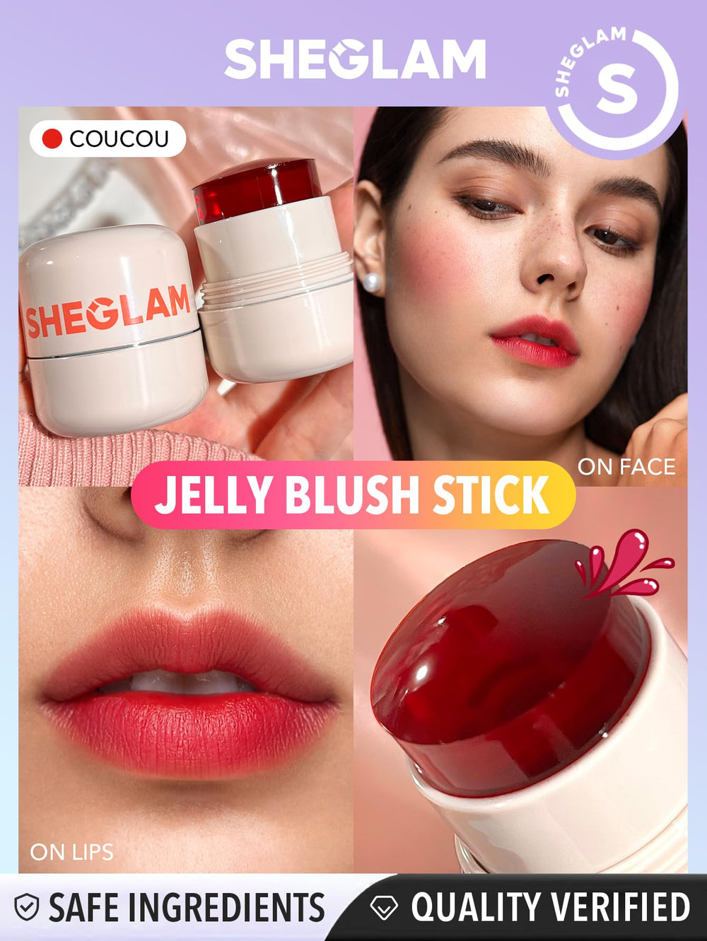 SHEGLAM Jelly-Licious aplicación suave en labios, resultado ligero y cómodo.