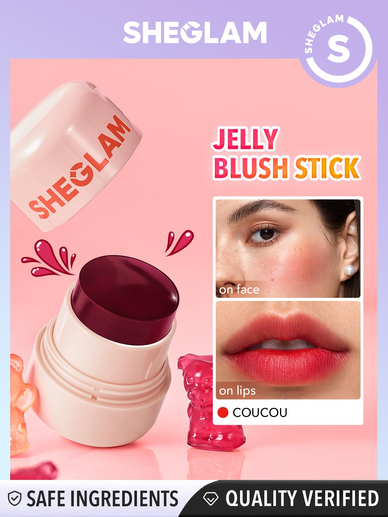 SHEGLAM Jelly-Licious color fruta jelly para labios y mejillas con apariencia veraniega.