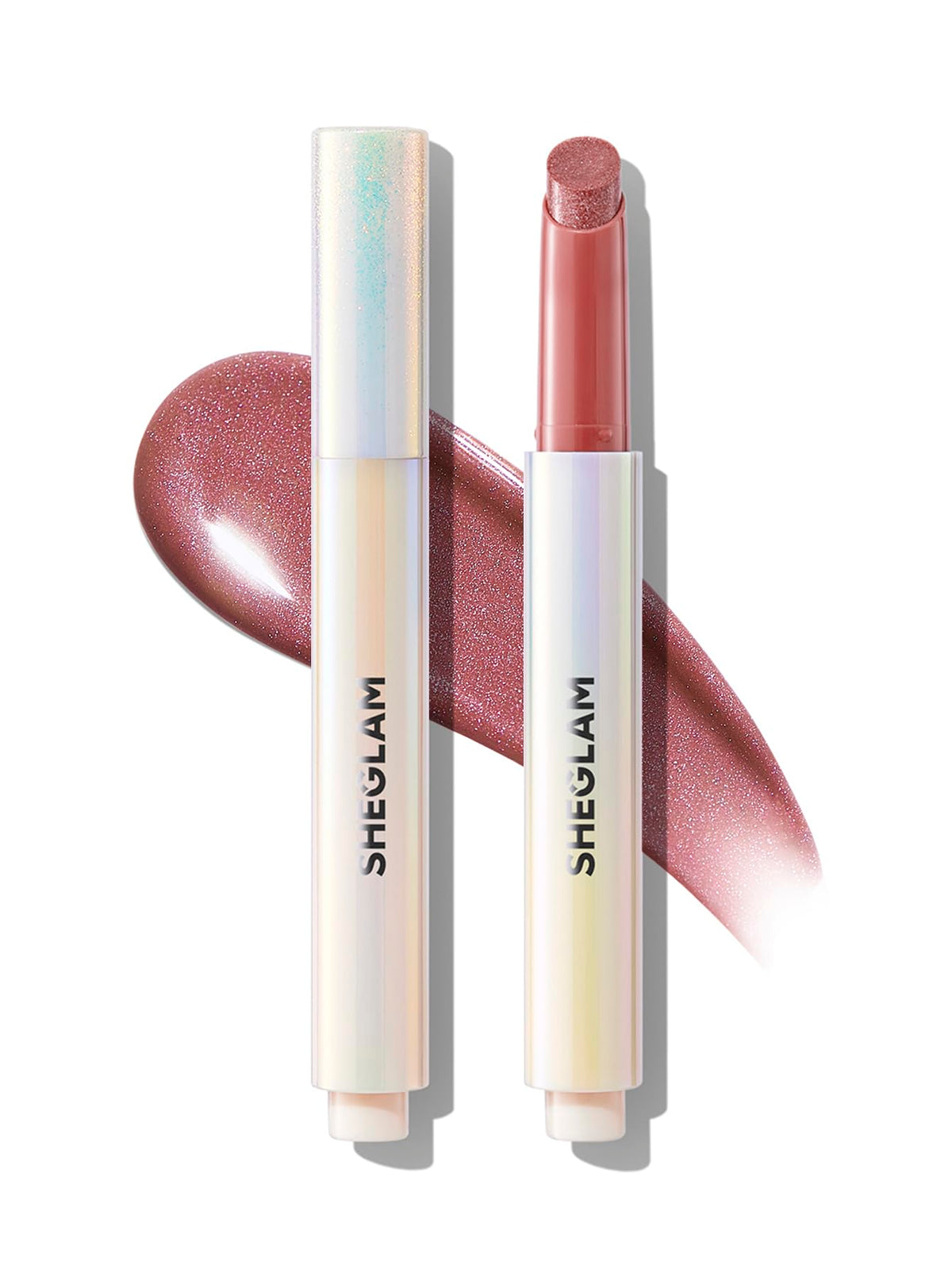 SHEGLAM labial sólido hidratante en envase compacto para llevar.