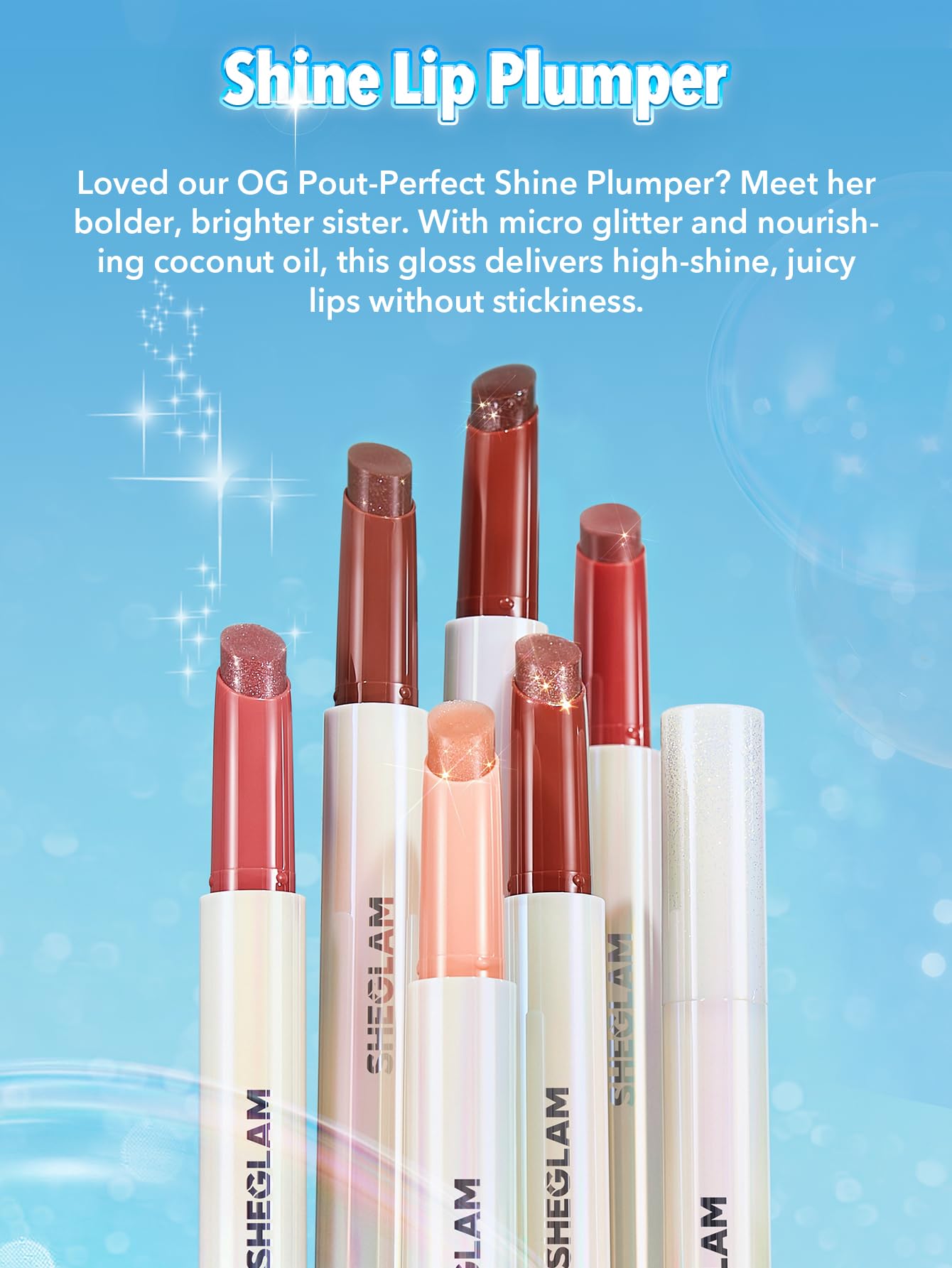 SHEGLAM labial sólido hidratante packaging elegante para diario.