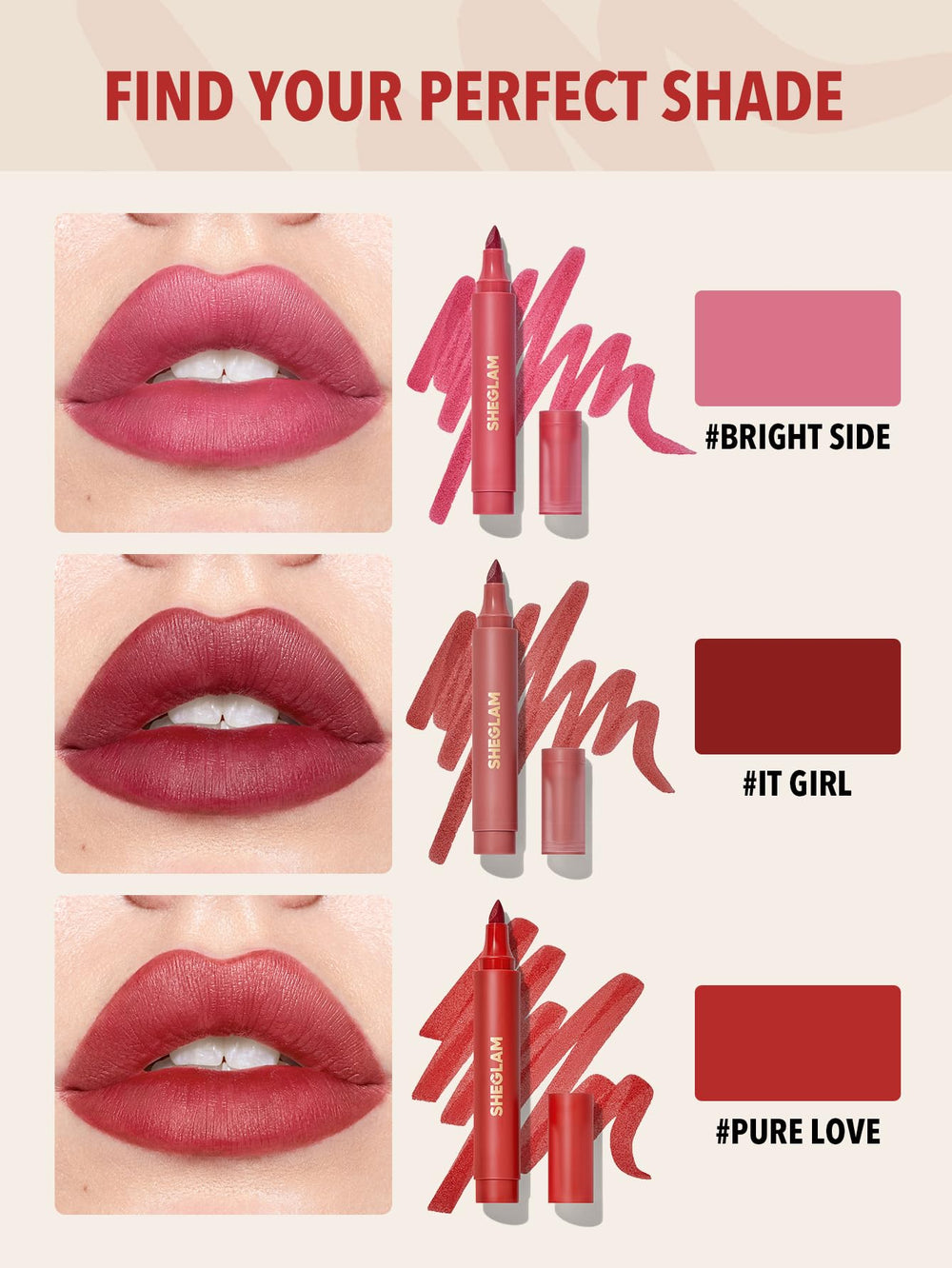 SHEGLAM tono Amor Puro ideal para un toque romántico.