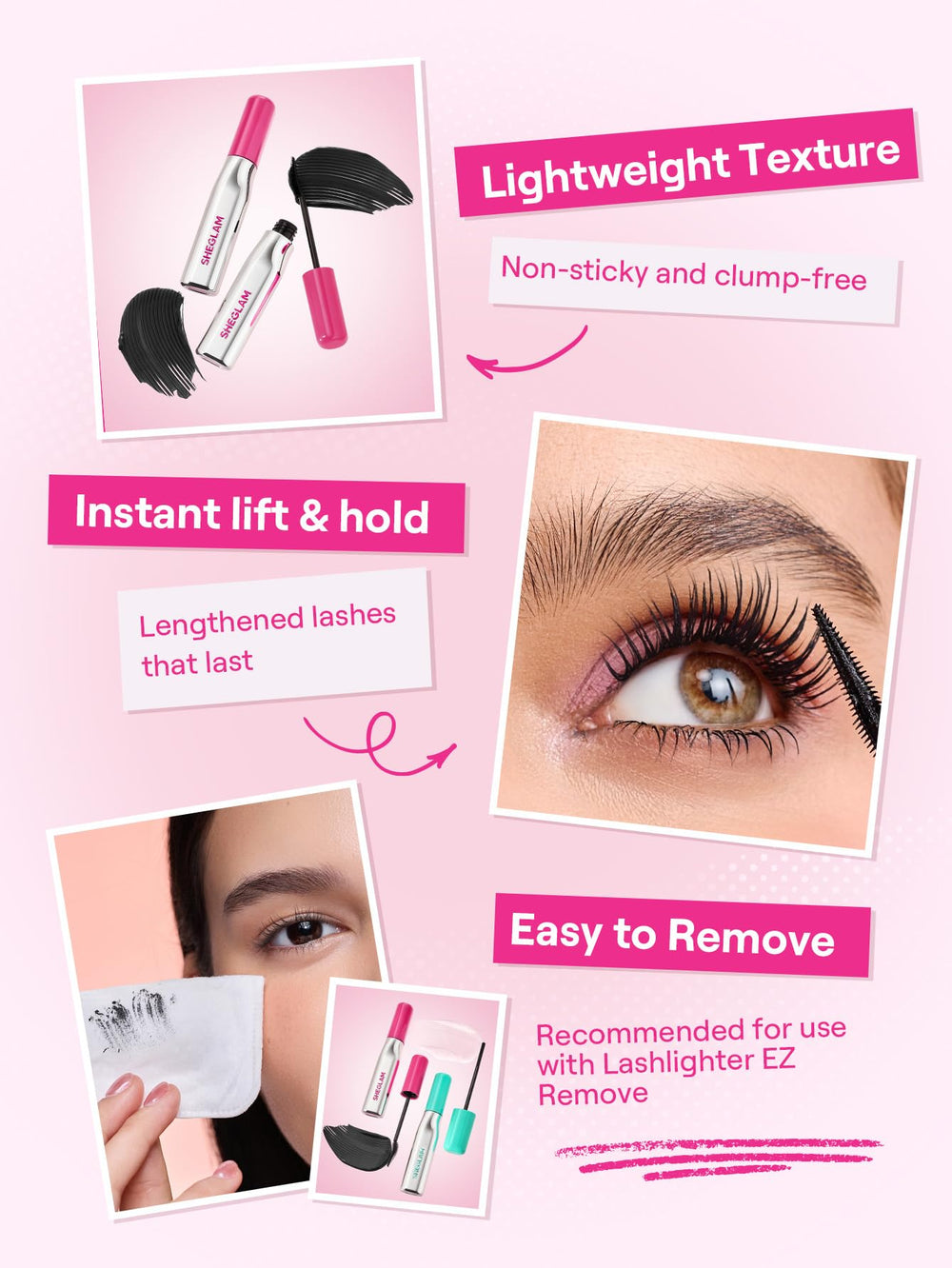 SHEGLAM Lashlighter: deslizamiento suave al aplicar para acabado uniforme.
